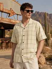Beige resort checks shirt for men