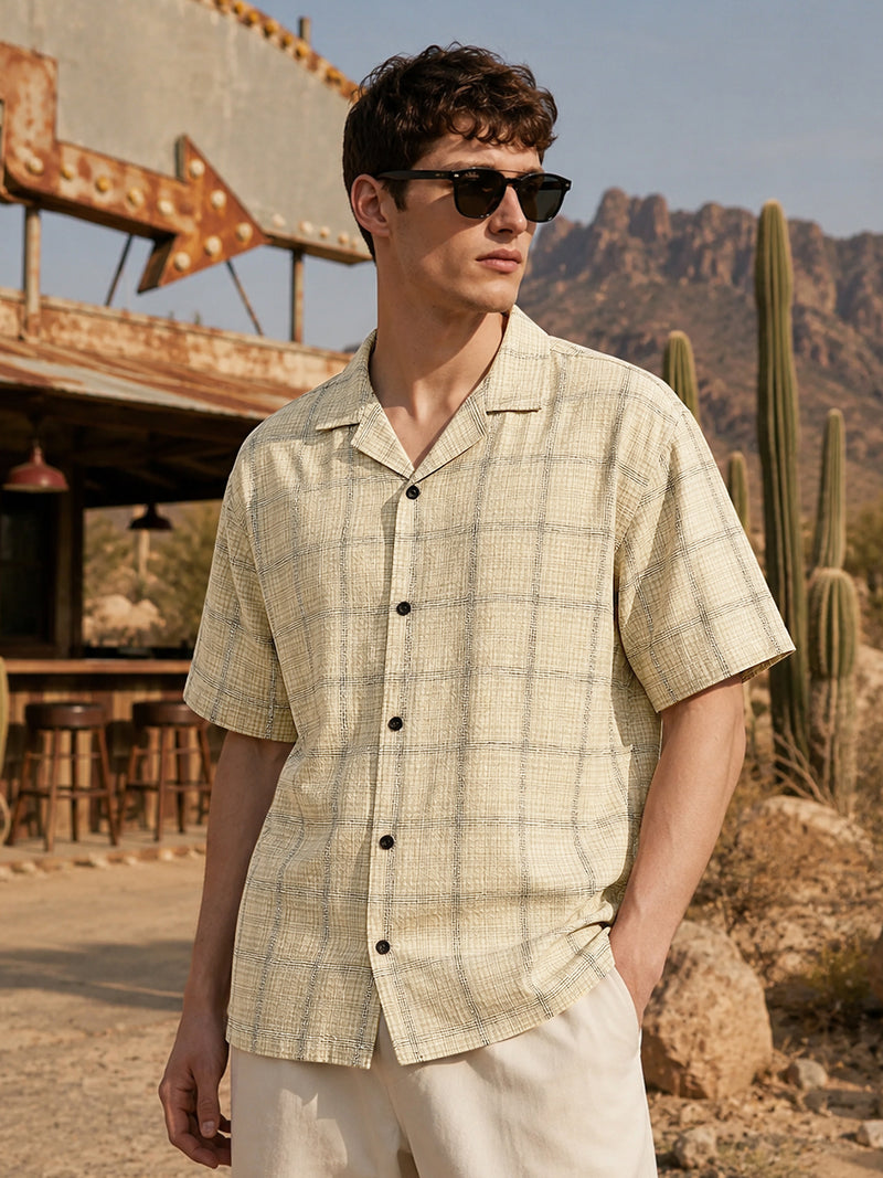 Beige resort checks shirt for men