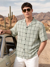 Green resort checks shirt for men
