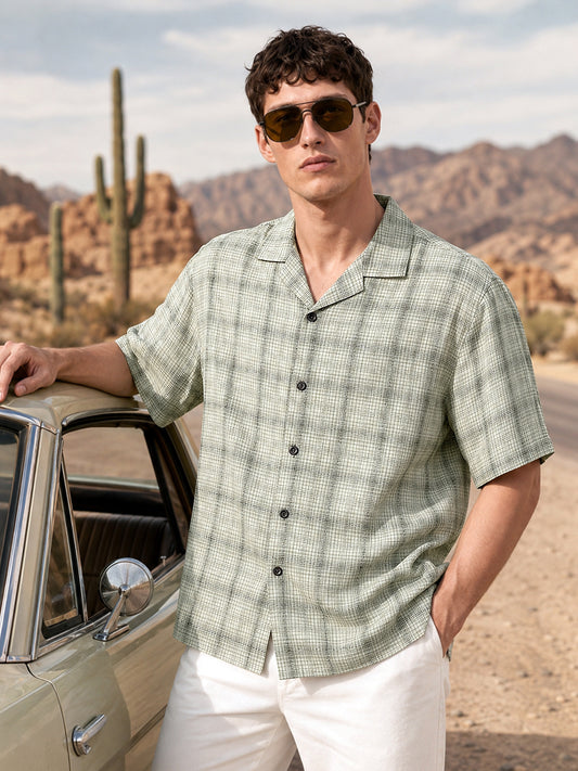 Green resort checks shirt for men