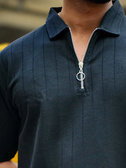 Brooklyn Half Zipper Black Polo Half Sleeve T-Shirt