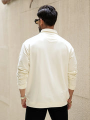 CutPanel Cream Full Sleeve Polo T-Shirt