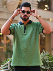 Waffle Textured Hunter Green Half Sleeve Tshirt