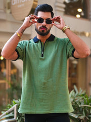 Waffle Textured Hunter Green Half Sleeve Tshirt