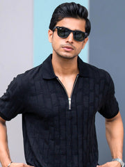 Stone Wave Black Half Sleeve Polo T-Shirt