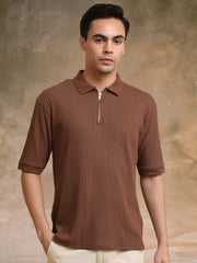 DropKnit Brown Polo Half Sleeve T-Shirt