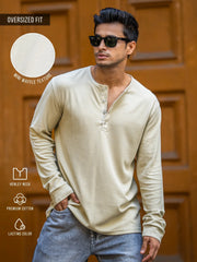 Waffle Beige Henley Full Sleeve Tshirt