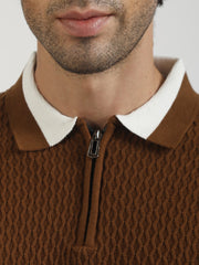 Terra Cotta Cotton Flatknit Brown Half Sleeve Polo T-Shirt
