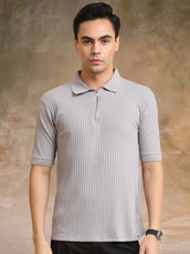 Light grey half sleeve dropknit polo t-shirt for men - view 2
