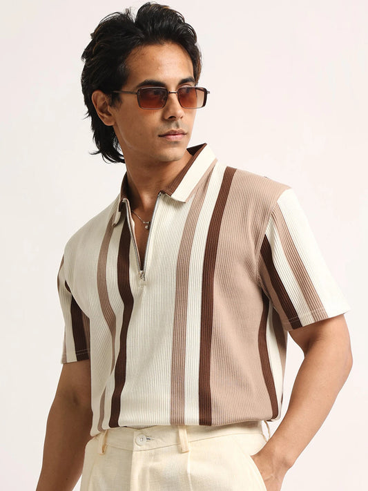 High Street Cream, Brown Half Sleeve Polo T-Shirt