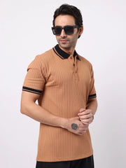 DropKnit Contrast Coral Orange Half Sleeve Polo T-Shirt