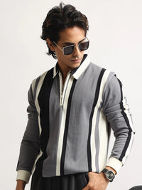 High Street Cream, Grey Full Sleeve Polo T-Shirt