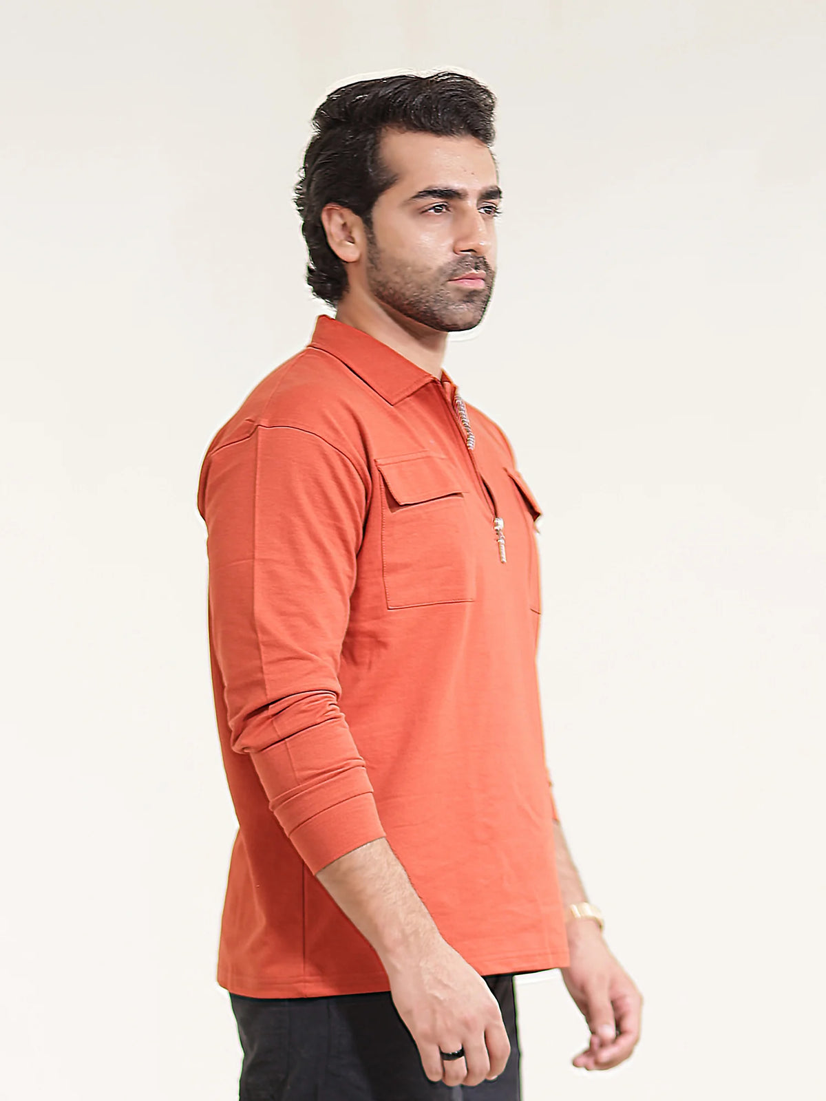 Rust full sleeve pocket polo t-shirt for men - view 6