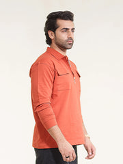 Cargo Pocket Rust Full Sleeve Polo T-Shirt