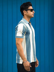 Bold Stripe Blue Half Sleeve Polo T-Shirt