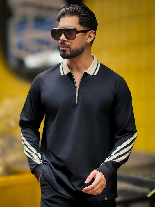 Cross cut Tape Full Sleeve Polo T-Shirt