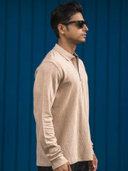 Opal Wave Beige Full Sleeve Polo T-Shirt