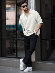 Brooklyn Half Zipper Cream Polo Half Sleeve T-Shirt