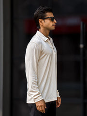 Rhombus Cream Full Sleeve Polo T-Shirt