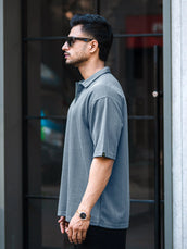Light grey half sleeve brooklyn zipper polo t-shirt for men - view 4