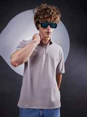 Seersucker Grey Polo Half Sleeve T-Shirt