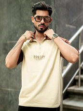 Beige half sleeve boston zipper polo t-shirt for men - view 6