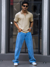 Cream Half Sleeve Polo T-Shirt