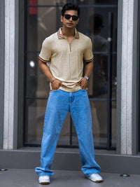 Cream Half Sleeve Polo T-Shirt