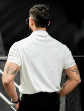 White Knit Half Sleeve Polo T-Shirt