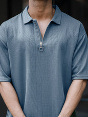 Light grey half sleeve brooklyn zipper polo t-shirt for men - view 5