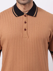 DropKnit Contrast Coral Orange Half Sleeve Polo T-Shirt