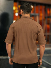 Light brown half sleeve dropknit polo t-shirt for men - view 4