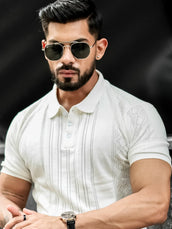 White Knit Half Sleeve Polo T-Shirt