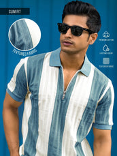 Bold Stripe Blue Half Sleeve Polo T-Shirt