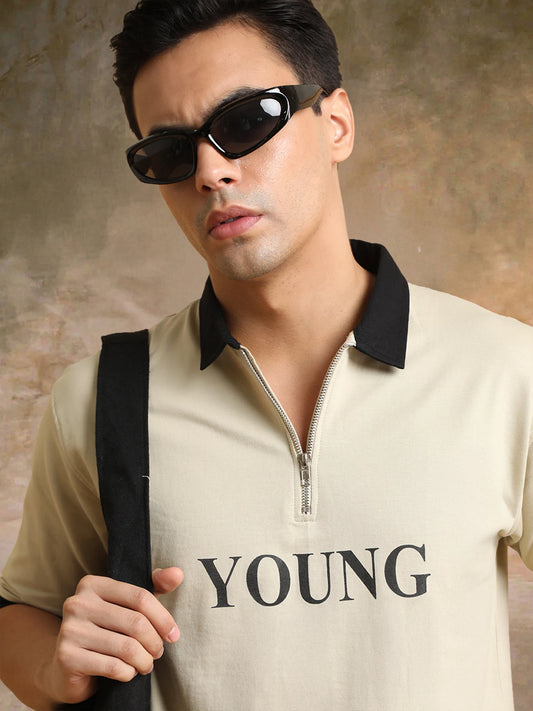 Young Biscuit Half Zipper Polo Half Sleeve T-Shirt