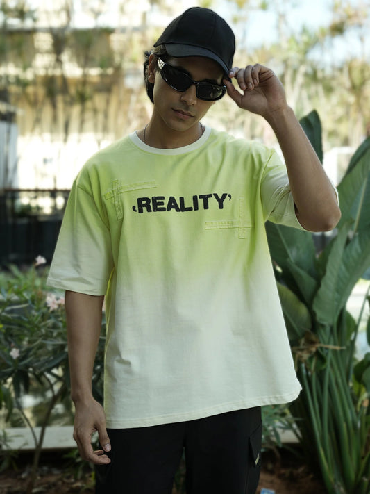 Maniac Mens Oversized Round Neck Ombre Reality Printed T-Shirt