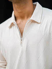 Rhombus Cream Full Sleeve Polo T-Shirt
