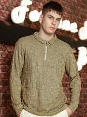 Hyper Mesh Dusty Green Full Sleeve Polo T-Shirt