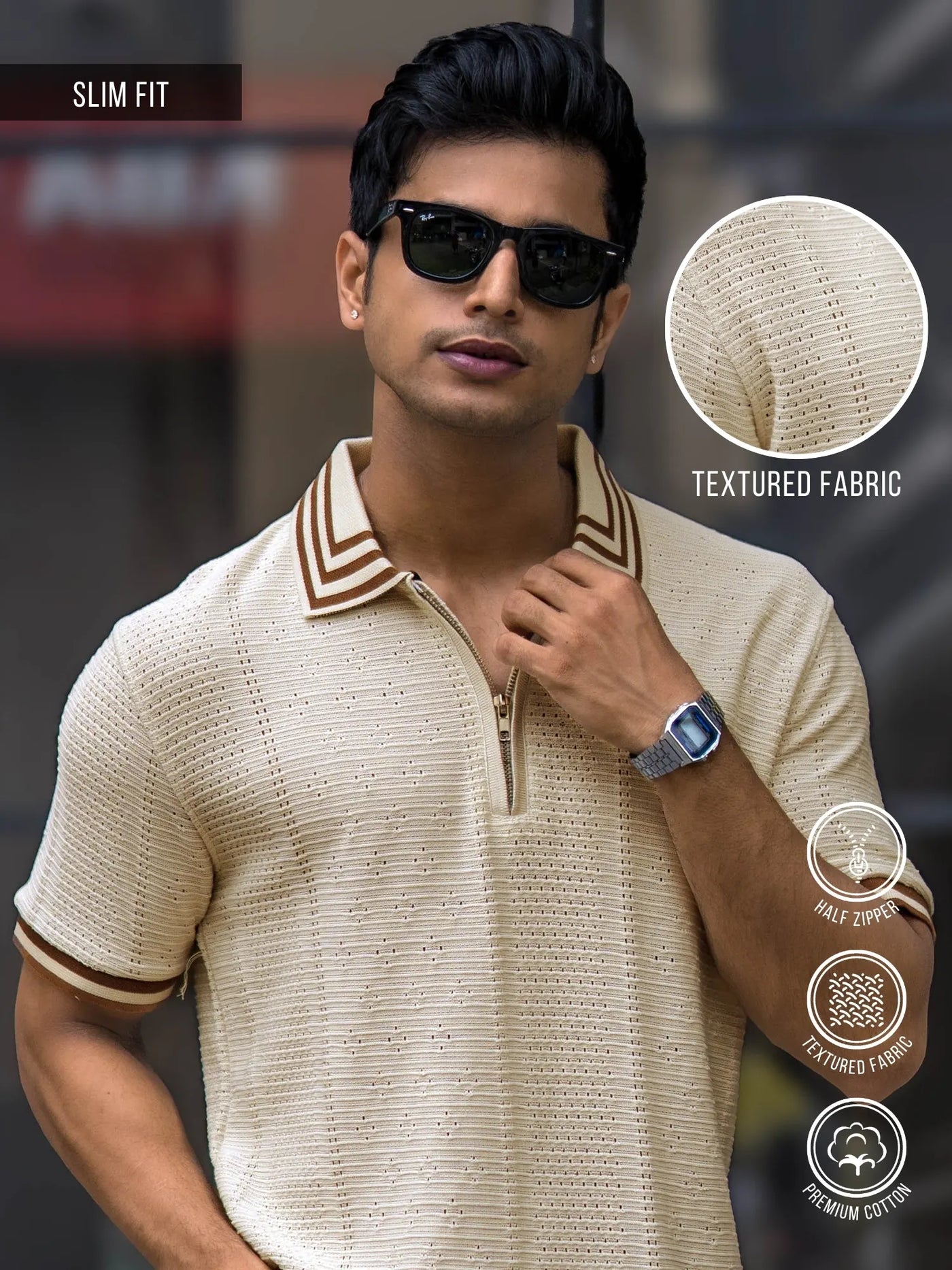 Cream Half Sleeve Polo T-Shirt