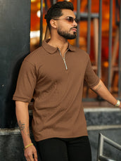 Light brown half sleeve dropknit polo t-shirt for men - view 5