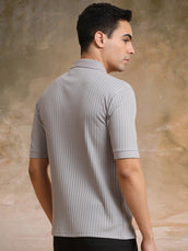 Light grey half sleeve dropknit polo t-shirt for men - view 6