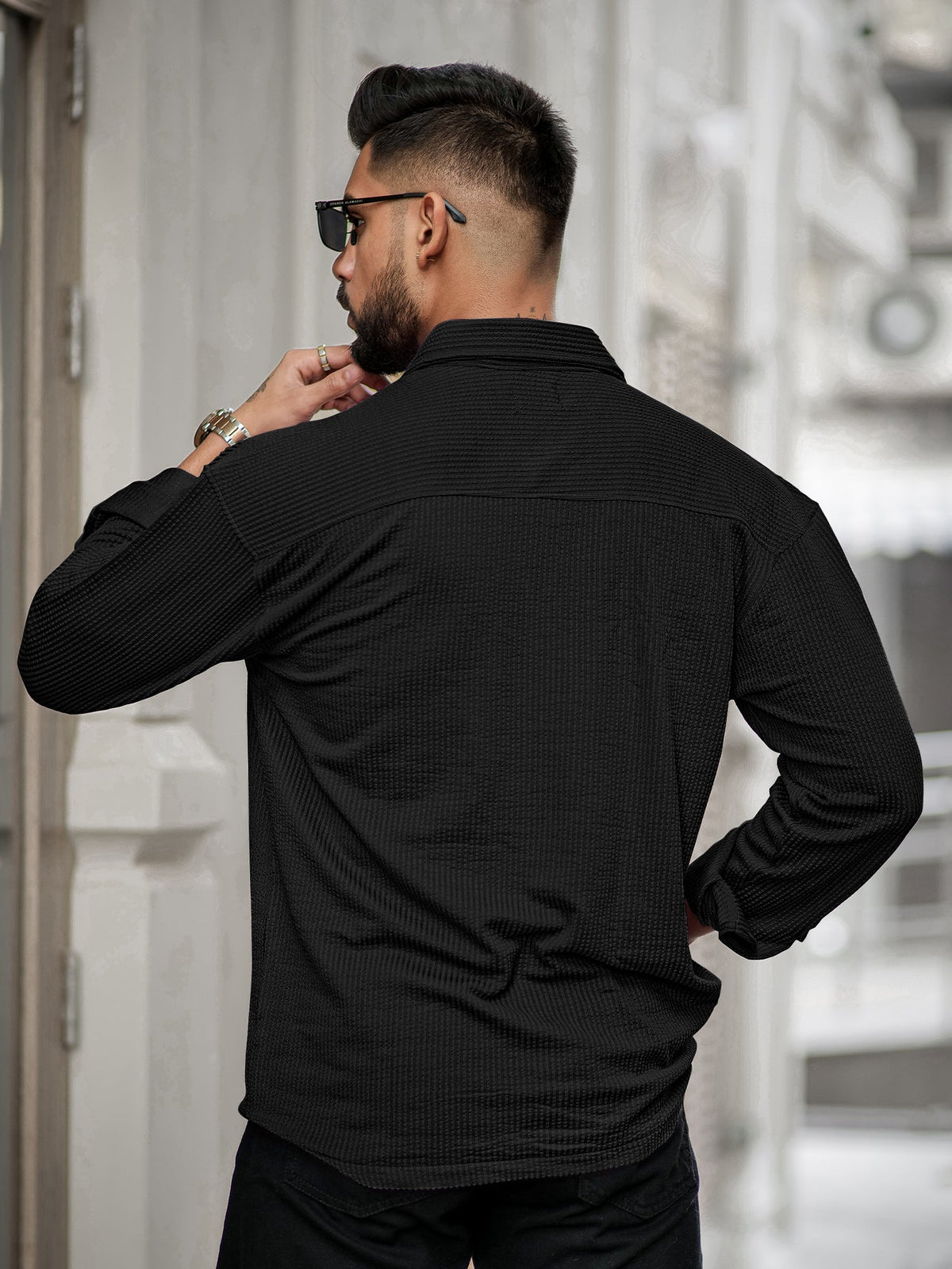 Black full sleeve elliot knit lycra shirt for men - view 4