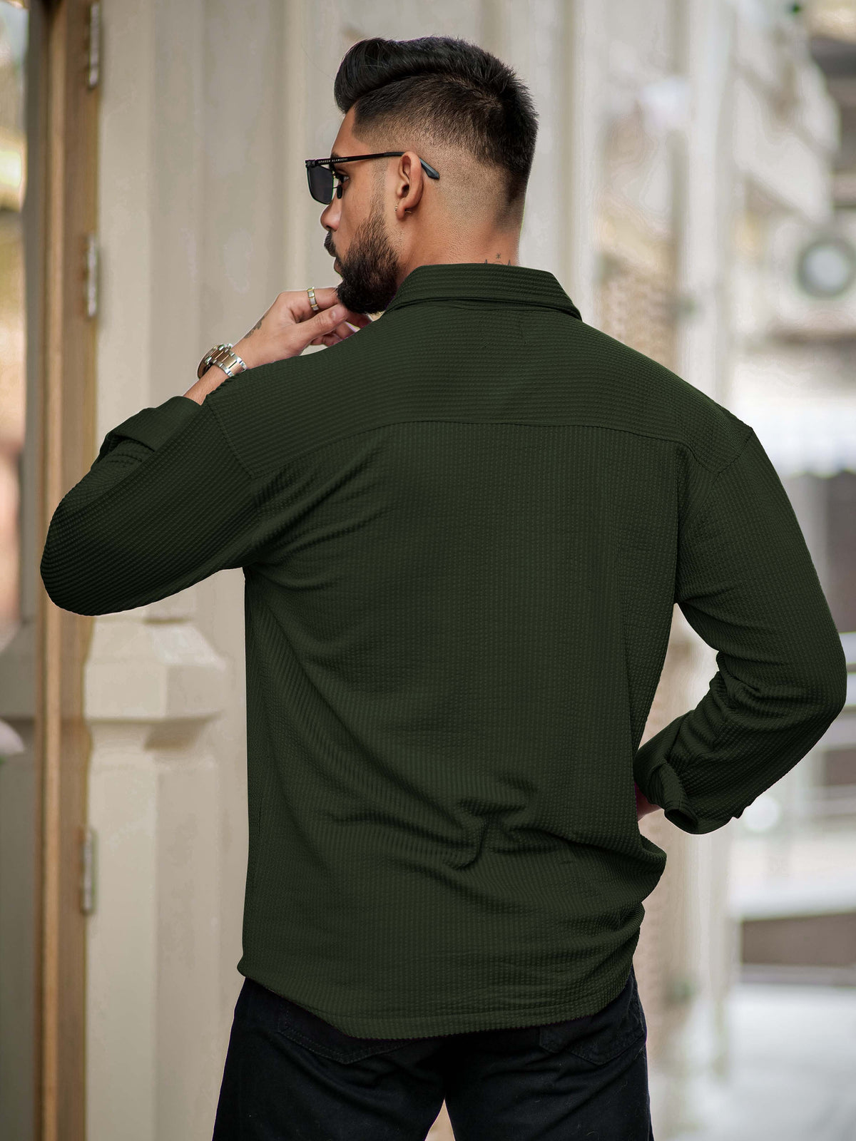 Olive full sleeve elliot knit lycra shirt for men - view 3