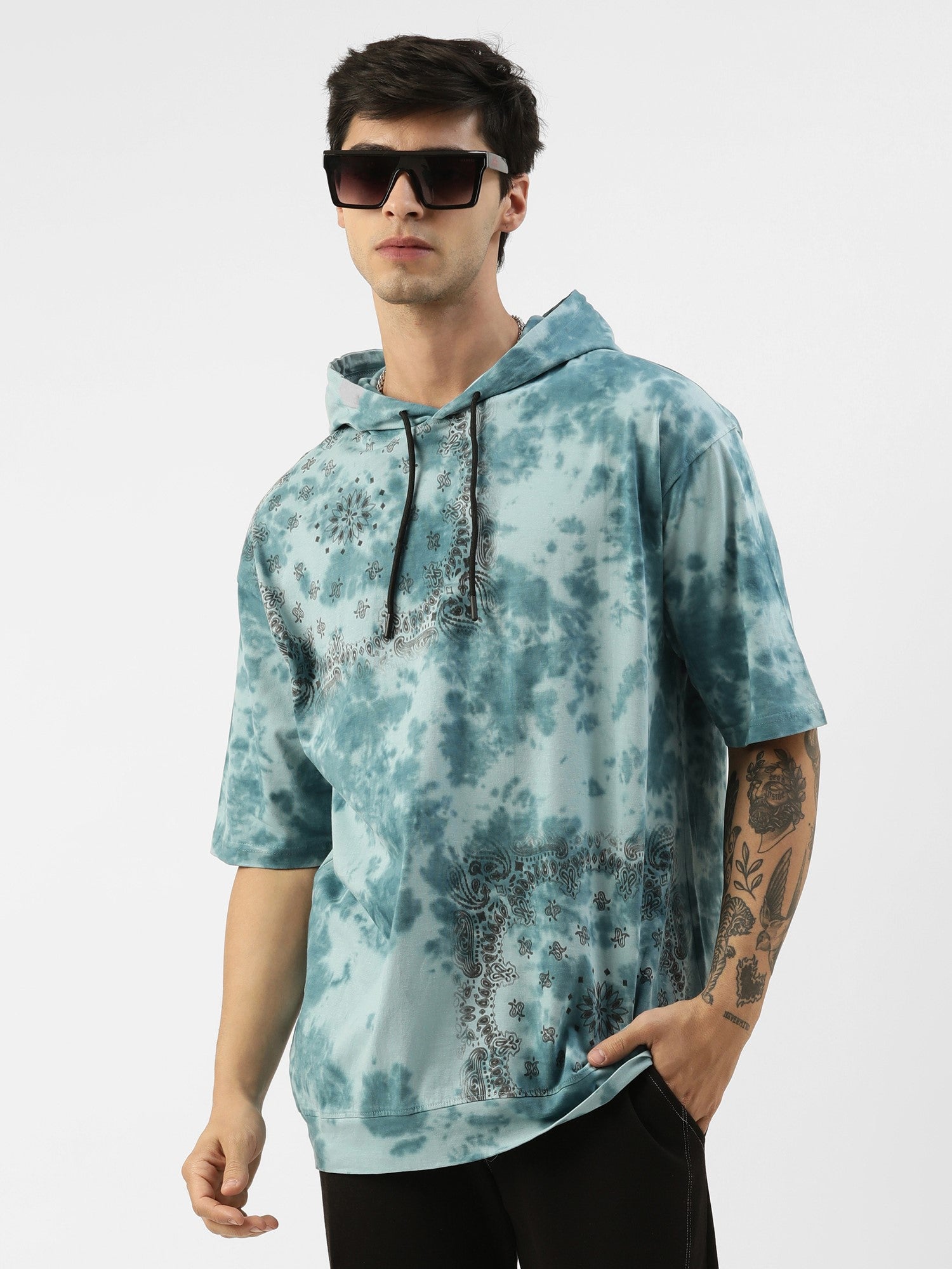 Tie Dye Denim Blue psychedlic paisley Oversized T-shirt