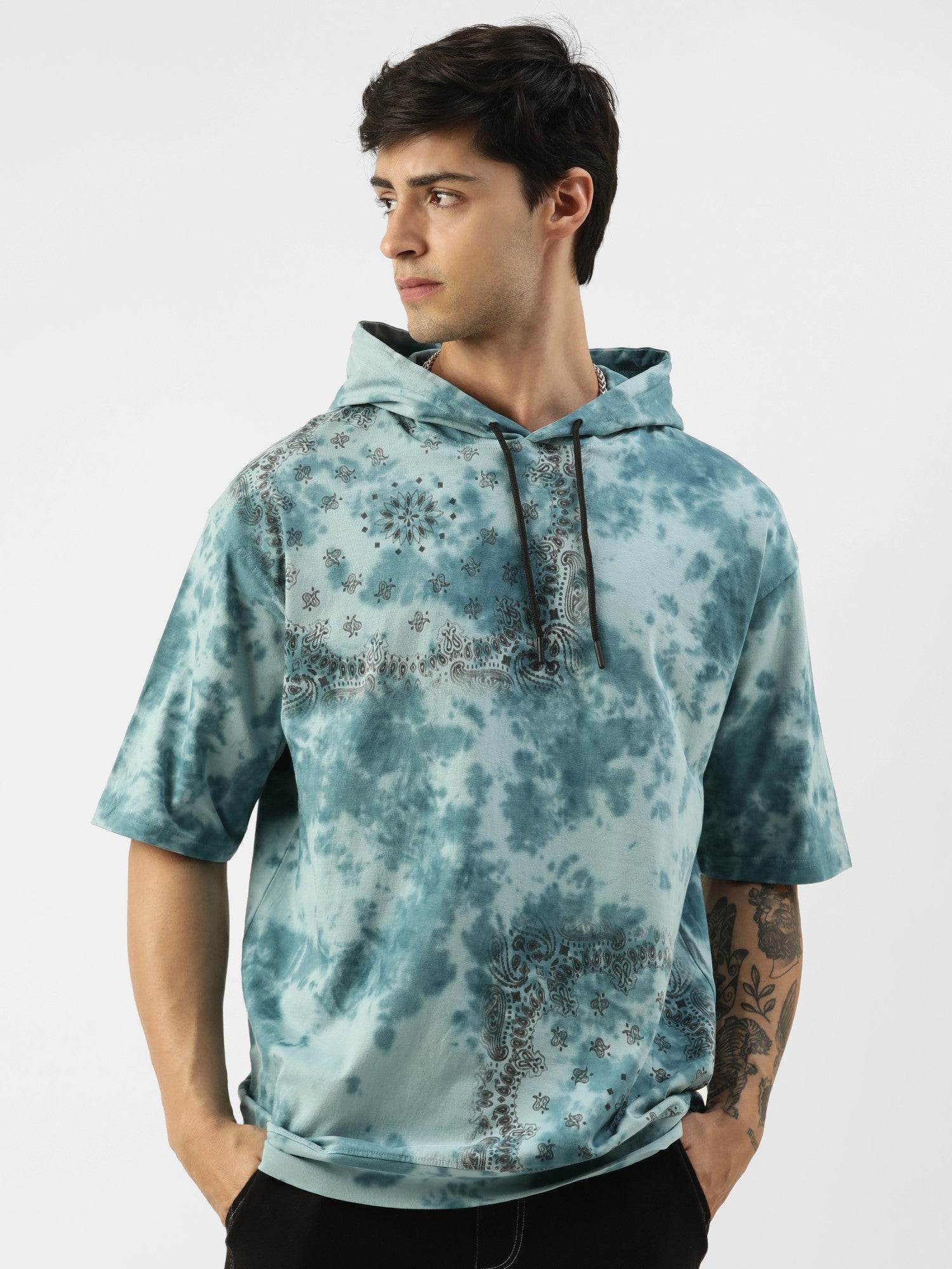 Tie Dye Denim Blue psychedlic paisley Oversized T-shirt