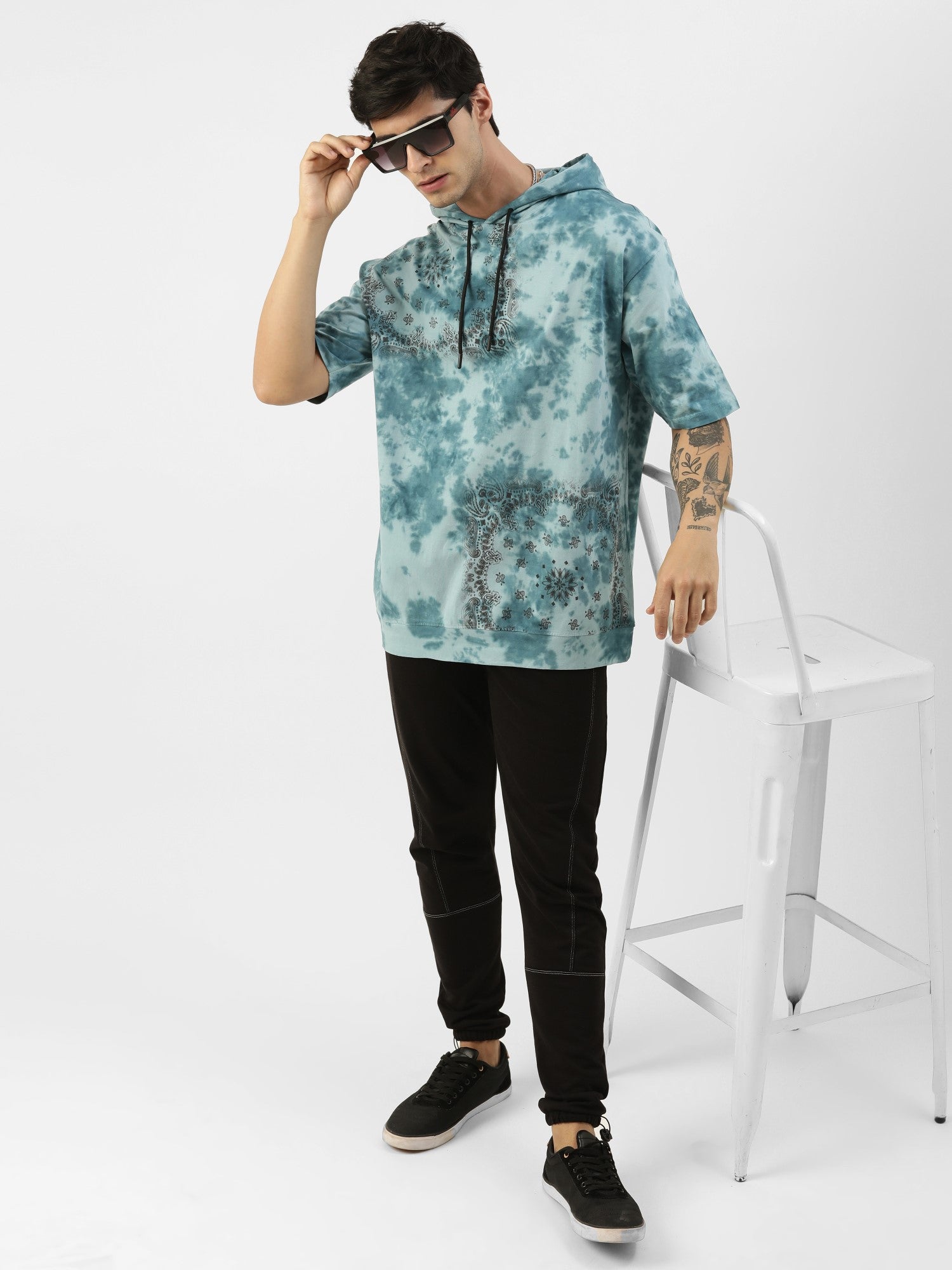 Tie Dye Denim Blue psychedlic paisley Oversized T-shirt