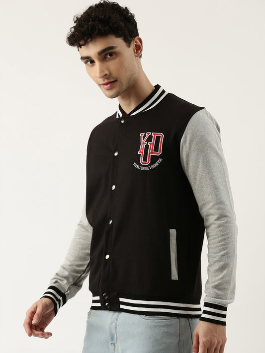 Varsity Black Grey Full Sleeve Jacket