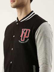 Varsity Black Grey Full Sleeve Jacket