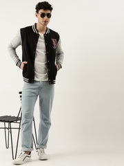 Varsity Black Grey Full Sleeve Jacket