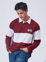 Offical Burgundy White Oversized Full Sleeve Polo T-Shirt